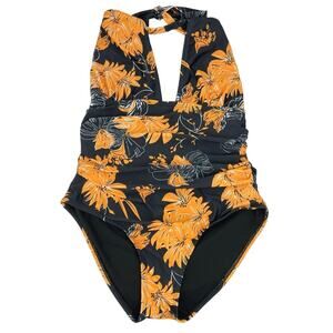 B2PRITY Multiclolor Halter Neck Floral Open Back One Piece Swimwear Swimsuit L
